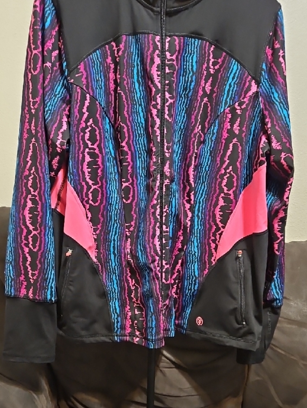 Livi Active Black Bomber Jacket with Pink and Blue Accents - Picture 3 of 6